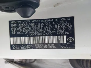 2013 Toyota Prius One with VIN JTDKN3DU9D5685679, listed as a IAAI auction lot 41890554 with 120,024 mi miles. Bid and sale history available at carsss.com. Image 9.