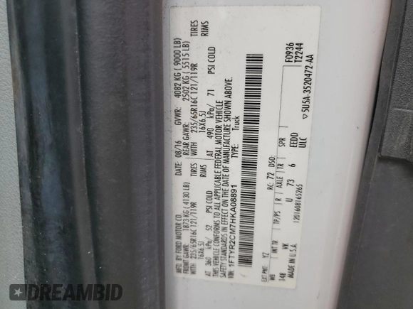 2017 Ford Transit z VIN 1FTYR2CM7HKA08891, wystawiony jako Copart lot #61787755 z przebiegiem 149 439 mil mil oraz Szkoda całkowita • Salvage title. Historia ofert i sprzedaży dostępna na DreamBid. Obrazek 14.