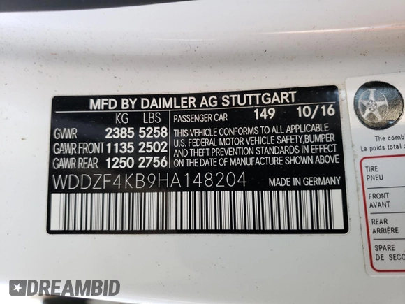 2017 Mercedes-Benz E-Class E 300 Luxury with VIN WDDZF4KB9HA148204, listed as a Copart auction lot 42724813 with 22,457 mi miles. Bid and sale history available at carsss.com. Image 12.