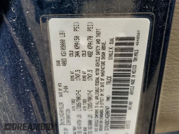 2004 Dodge Ram 2500 SLT with VIN 3D7KA28C14G200747, listed as a Copart auction lot 52447715 with 249,398 mi miles and Clean Title. Bid and sale history available at carsss.com. Image 12.
