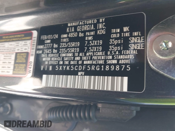 2024 Kia Sportage SX-Prestige with VIN 5XYK5CDF5RG189875, listed as a IAAI auction lot 41822538 with 12,113 mi miles and . Bid and sale history available at carsss.com. Image 9.