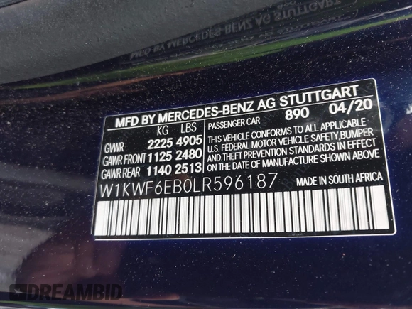 2020 Mercedes-Benz C 43 AMG with VIN W1KWF6EB0LR596187, listed as a IAAI auction lot 42644855 with 64,260 mi miles and . Bid and sale history available at DreamBid. Image 9.