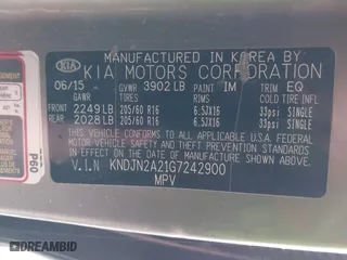 2016 Kia Soul with VIN KNDJN2A21G7242900, listed as a IAAI auction lot 41082800 with 122,160 mi miles. Bid and sale history available at carsss.com. Image 9.