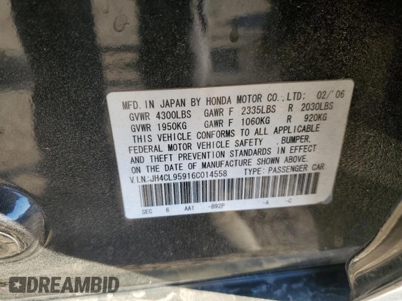 2006 Acura TSX Navi with VIN JH4CL95916C014558, listed as a Copart auction lot 75290304 with 221,520 mi miles and Salvage title. Bid and sale history available at DreamBid. Image 12.