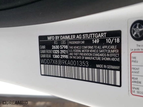 2019 Mercedes-Benz AMG GT with VIN WDD7X8JB9KA001353, listed as a Copart auction lot 76801294 with 19,312 mi miles and Clean Title. Bid and sale history available at carsss.com. Image 13.