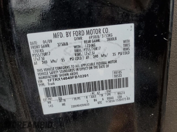2009 Ford F-150 STX with VIN 1FTRX14849FB10391, listed as a Copart auction lot 51786125 with 263,228 mi miles and Salvage Title. Bid and sale history available at carsss.com. Image 14.