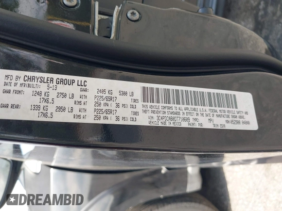 2013 Dodge Journey SE with VIN 3C4PDCAB0DT710609, listed as a IAAI auction lot 41763431 with 145,851 mi miles and . Bid and sale history available at DreamBid. Image 9.