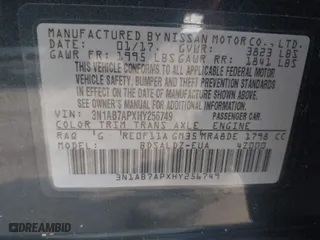 2017 Nissan Sentra S with VIN 3N1AB7APXHY256749, listed as a IAAI auction lot 40158701 with 97,304 mi miles. Bid and sale history available at carsss.com. Image 9.