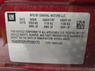 2015 Buick LaCrosse Leather with VIN 1G4GB5GR1FF296173, listed as a IAAI auction lot 41611401 with 56,673 mi miles and . Bid and sale history available at DreamBid. Image 9.