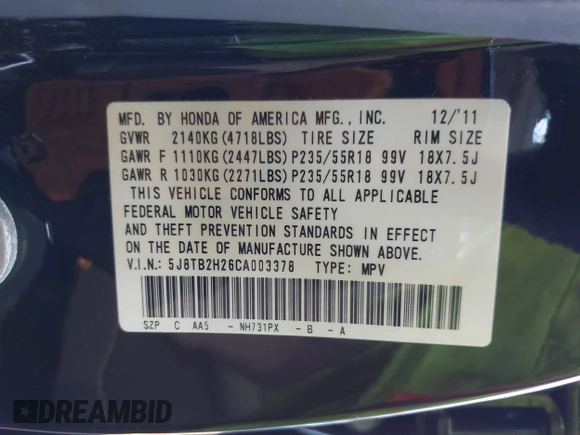 2012 Acura RDX with VIN 5J8TB2H26CA003378, listed as a IAAI auction lot 41753787 with 145,034 mi miles. Bid and sale history available at carsss.com. Image 9.
