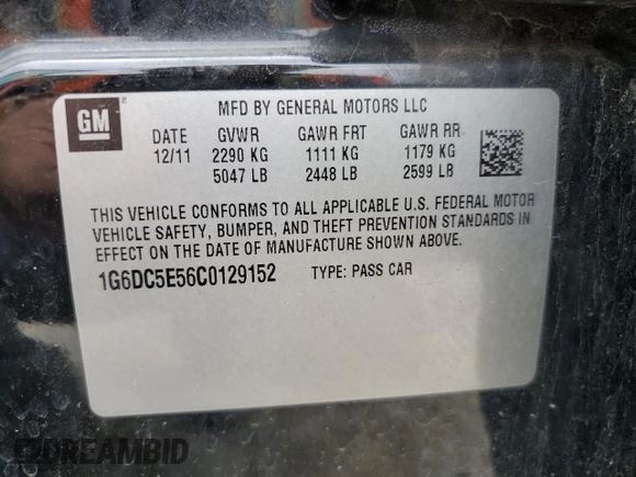 2012 Cadillac CTS with VIN 1G6DC5E56C0129152, listed as a Copart auction lot 55173295 with 93,551 mi miles and Salvage title. Bid and sale history available at DreamBid. Image 12.