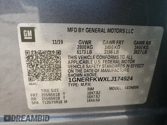 2020 Chevrolet Traverse LS with VIN 1GNERFKWXLJ174924, listed as a Copart auction lot 71939174 with 82,695 mi miles and Non Repairable. Bid and sale history available at carsss.com. Image 13.