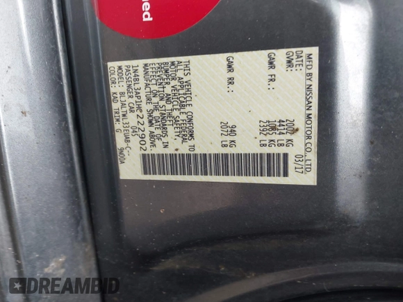 2017 Nissan Altima SL with VIN 1N4BL3AP1HC222902, listed as a IAAI auction lot 41576925 with 60,920 mi miles and . Bid and sale history available at DreamBid. Image 9.