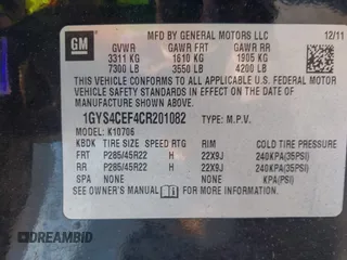 2012 Cadillac Escalade Premium z VIN 1GYS4CEF4CR201082, wystawiony jako IAAI lot #42296268 z przebiegiem 180 791 mil mil oraz . Historia ofert i sprzedaży dostępna na DreamBid. Obrazek 9.