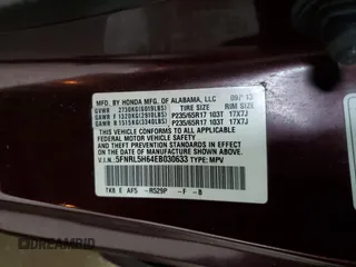 2014 Honda Odyssey EX-L with VIN 5FNRL5H64EB030633, listed as a Copart auction lot 57848505 with 160,496 mi miles and Salvage title. Bid and sale history available at DreamBid. Image 13.