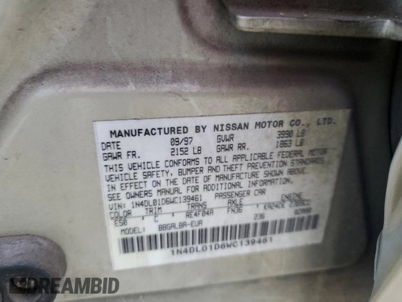 1998 Nissan Altima XE with VIN 1N4DL01D6WC139461, listed as a Copart auction lot 82276504 with 89,714 mi miles and Salvage Title. Bid and sale history available at carsss.com. Image 12.