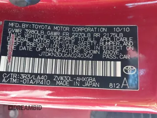 2010 Toyota Prius II with VIN JTDKN3DU6A0240342, listed as a IAAI auction lot 42151133 with 208,355 mi miles. Bid and sale history available at carsss.com. Image 9.