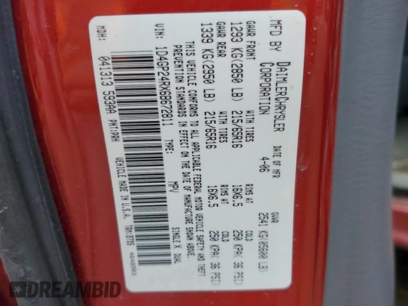 2006 Dodge Grand Caravan SE with VIN 1D4GP24RX6B672811, listed as a Copart auction lot 55398985 with 218,803 mi miles and Clean Title. Bid and sale history available at DreamBid. Image 13.