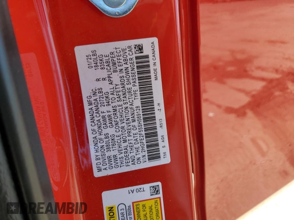 2025 Honda Civic Sport with VIN 2HGFE2F55SH569128, listed as a Copart auction lot 48880825 with Not provided miles and Non repairable. Bid and sale history available at DreamBid. Image 13.