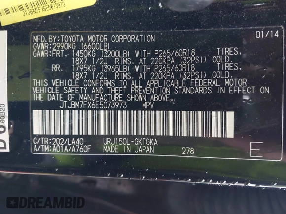 2014 Lexus GX 460 with VIN JTJBM7FX6E5073973, listed as a IAAI auction lot 41610332 with 128,870 mi miles. Bid and sale history available at carsss.com. Image 9.