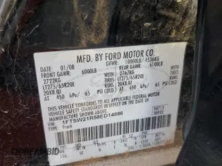 2008 Ford F-250 XL with VIN 1FTSW21R58ED14886, listed as a Copart auction lot 60866345 with 141,980 mi miles and Salvage title. Bid and sale history available at DreamBid. Image 12.