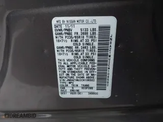 2012 Nissan Murano SL with VIN JN8AZ1MU2CW106582, listed as a IAAI auction lot 41485212 with 142,575 mi miles. Bid and sale history available at carsss.com. Image 9.