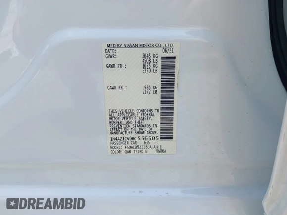 2021 Nissan LEAF SV with VIN 1N4AZ1CV0MC556505, listed as a IAAI auction lot 42438895 with 20,249 mi miles and . Bid and sale history available at DreamBid. Image 9.