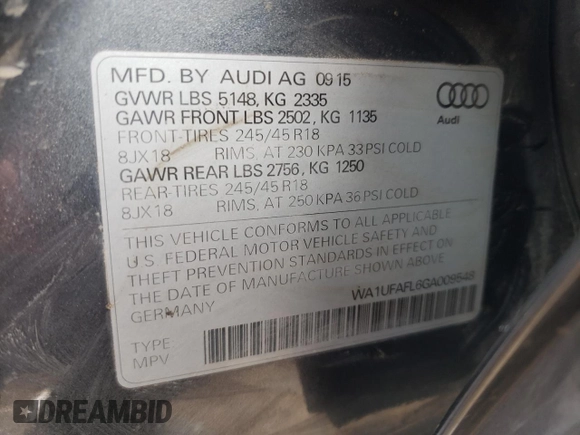 2016 Audi allroad Premium Plus with VIN WA1UFAFL6GA009548, listed as a Copart auction lot 48567873 with 70,291 mi miles. Bid and sale history available at carsss.com. Image 14.