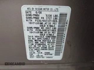 2009 Nissan Murano S with VIN JN8AZ18W69W138889, listed as a IAAI auction lot 42162009 with 97,615 mi miles. Bid and sale history available at carsss.com. Image 9.