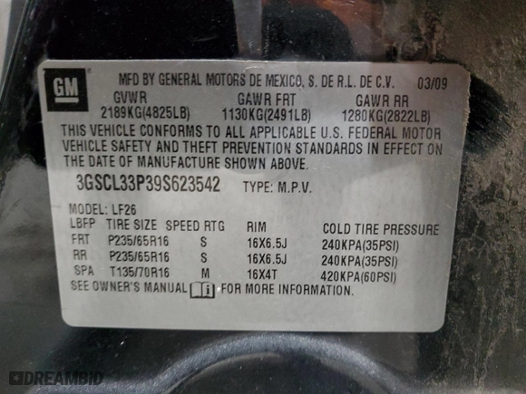 2009 Saturn VUE XE with VIN 3GSCL33P39S623542, listed as a Copart auction lot 45335585 with 124,812 mi miles and Salvage Title. Bid and sale history available at carsss.com. Image 12.