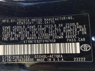 2015 Toyota Avalon Limited with VIN 4T1BK1EB2FU167458, listed as a IAAI auction lot 41987423 with Not Provided miles and . Bid and sale history available at DreamBid. Image 9.