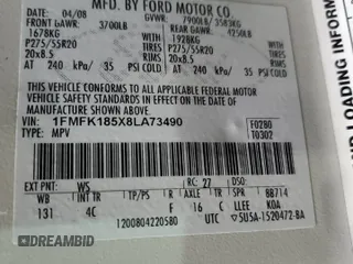 2008 Ford Expedition EL Eddie Bauer with VIN 1FMFK185X8LA73490, listed as a Copart auction lot 85985814 with 0 mi miles and Salvage Title. Bid and sale history available at carsss.com. Image 14.