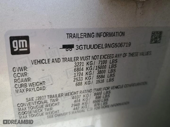 2022 GMC Sierra 1500 SLT with VIN 3GTUUDEL9NG506719, listed as a Copart auction lot 47264215 with 60,001 mi miles and Salvage Title. Bid and sale history available at carsss.com. Image 14.