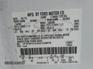 2010 Ford F-150 XL with VIN 1FTFW1CVXAFC29578, listed as a Copart auction lot 50214125 with 203,410 mi miles and Salvage Title. Bid and sale history available at carsss.com. Image 12.