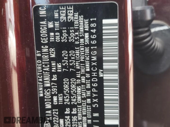 2021 Kia Telluride S z VIN 5XYP6DHCXMG166481, wystawiony jako Copart lot #50347045 z przebiegiem 38 728 mil mil oraz Szkoda całkowita • Salvage title. Historia ofert i sprzedaży dostępna na DreamBid. Obrazek 14.