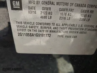 2016 Chevrolet Impala LT with VIN 2G1105SA1G9181772, listed as a IAAI auction lot 42005058 with 205,708 mi miles. Bid and sale history available at carsss.com. Image 9.