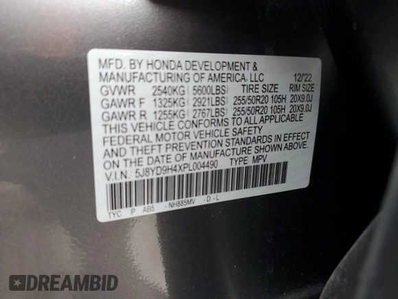 2023 Acura MDX w/Technology Package with VIN 5J8YD9H4XPL004490, listed as a Copart auction lot 83584684 with 25,283 mi miles and Salvage Title. Bid and sale history available at carsss.com. Image 13.