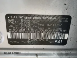 2018 Mitsubishi Outlander ES with VIN JA4AZ3A34JJ006152, listed as a Copart auction lot 58596085 with 126,117 mi miles and Salvage title. Bid and sale history available at DreamBid. Image 13.