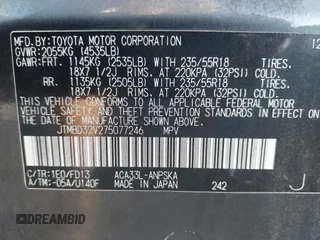 2007 Toyota RAV4 Sport z VIN JTMBD32V275077246, wystawiony jako IAAI lot #42781419 z przebiegiem 145 010 mil mil oraz . Historia ofert i sprzedaży dostępna na DreamBid. Obrazek 9.