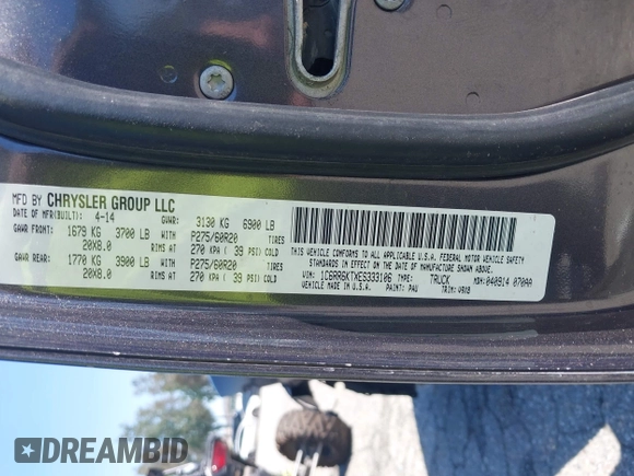 2014 Ram 1500 Express with VIN 1C6RR6KTXES333106, listed as a IAAI auction lot 42220459 with 171,699 mi miles and . Bid and sale history available at DreamBid. Image 9.