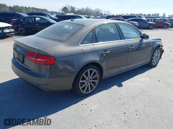 2014 Audi A4 Premium Plus with VIN WAUFFAFL1EN006896, listed as a IAAI auction lot 41525291 with 123,457 mi miles. Bid and sale history available at carsss.com. Image 4.