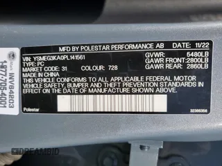 2023 Polestar 2 z VIN YSMEG3KA0PL141561, wystawiony jako Copart lot #46543985 z przebiegiem 45 812 mil mil oraz Szkody całkowita. Historia ofert i sprzedaży dostępna na DreamBid. Obrazek 12.