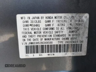 2011 Honda Fit Sport with VIN JHMGE8H52BC006588, listed as a IAAI auction lot 42205351 with 178,981 mi miles and . Bid and sale history available at DreamBid. Image 9.