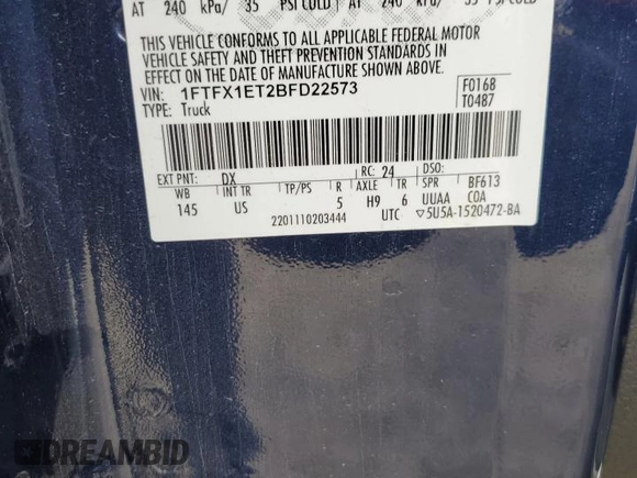 2011 Ford F-150 XL with VIN 1FTFX1ET2BFD22573, listed as a Copart auction lot 60614845 with 91,754 mi miles and Salvage title. Bid and sale history available at DreamBid. Image 13.