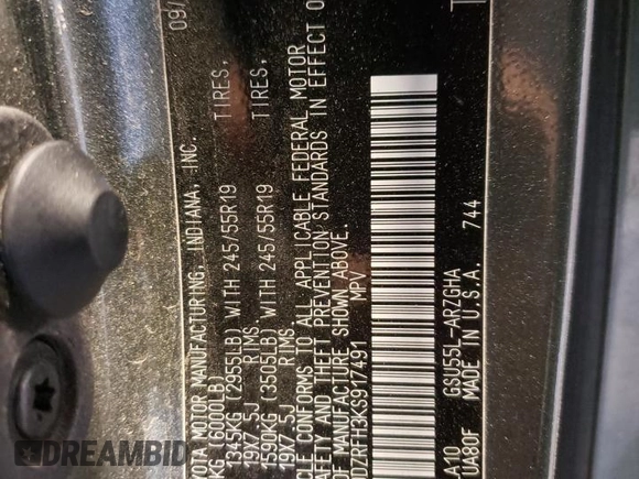 2019 Toyota Highlander Limited с VIN 5TDDZRFH3KS917491, выставлен на аукционе Copart как лот 37981443 с пробегом 84 704 миль миль и . История ставок и продаж доступна на DreamBid. Изображение 13.