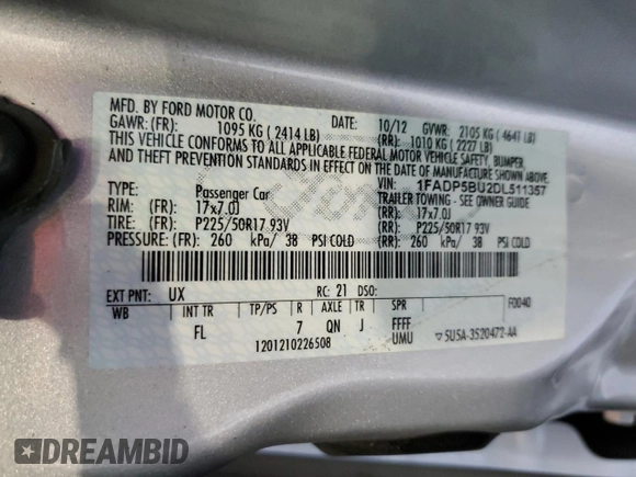 2013 Ford C-Max SEL with VIN 1FADP5BU2DL511357, listed as a Copart auction lot 50783645 with 211,319 mi miles and Salvage Title. Bid and sale history available at carsss.com. Image 13.