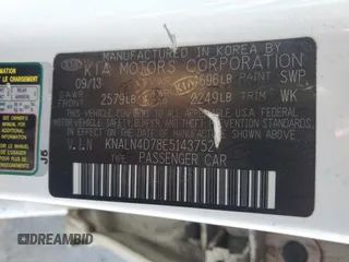 2014 Kia Cadenza Premium with VIN KNALN4D78E5143752, listed as a Copart auction lot 82132314 with Not Provided miles and Salvage Title. Bid and sale history available at DreamBid. Image 12.