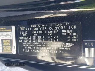 2019 Kia Sedona L with VIN KNDMA5C11K6539162, listed as a IAAI auction lot 41150477 with 76,847 mi miles. Bid and sale history available at carsss.com. Image 9.