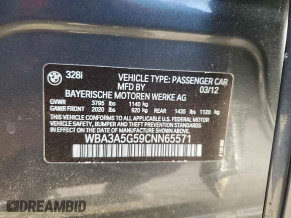 2012 BMW 3 Series 328i z VIN WBA3A5G59CNN65571, wystawiony jako Copart lot #51550195 z przebiegiem 111 036 mil mil oraz Szkoda całkowita • Salvage title. Historia ofert i sprzedaży dostępna na DreamBid. Obrazek 12.