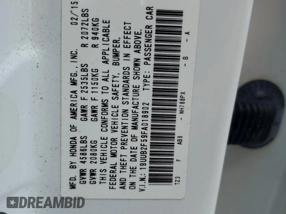 2015 Acura TLX Technology z VIN 19UUB2F59FA018902, wystawiony jako Copart lot #58741355 z przebiegiem 91 266 mil mil oraz Szkoda całkowita • Salvage title. Historia ofert i sprzedaży dostępna na DreamBid. Obrazek 12.